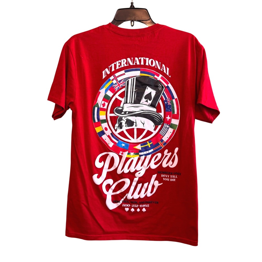 GSTR Mens International Players Club Graphic T-Shirt Red‎ Skull Top Hat Medium